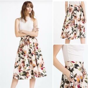 Zara cotton Floral A-Line Skirt